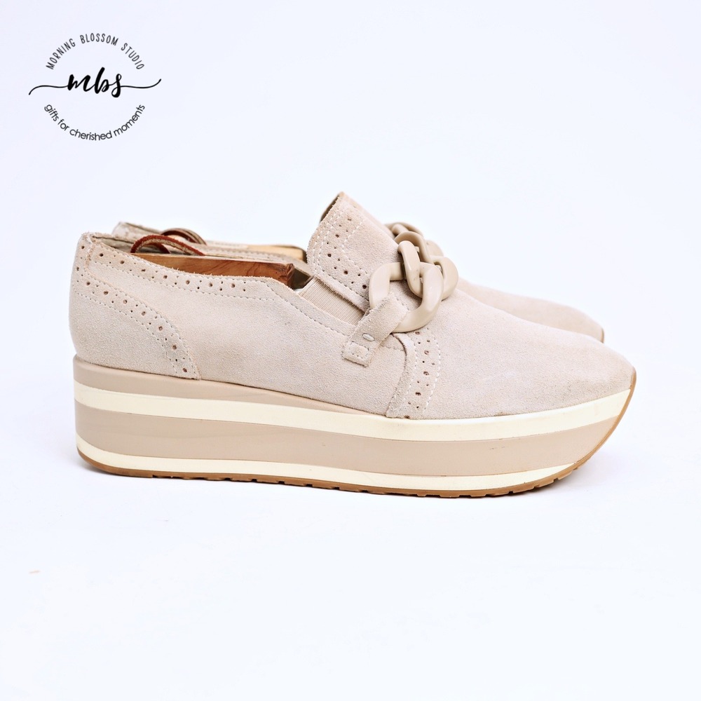 Dolce Vita Jhenee Suede Platform Sneakers Chain Link Cream Pink Women 9.5